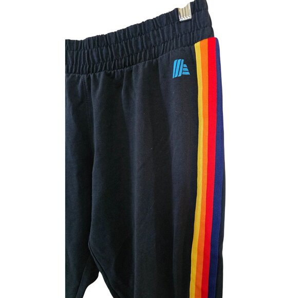 Aldi Black Joggers Rainbow Side Stripes Elastic Waist Comfy boho cottagecore - Picture 2 of 7